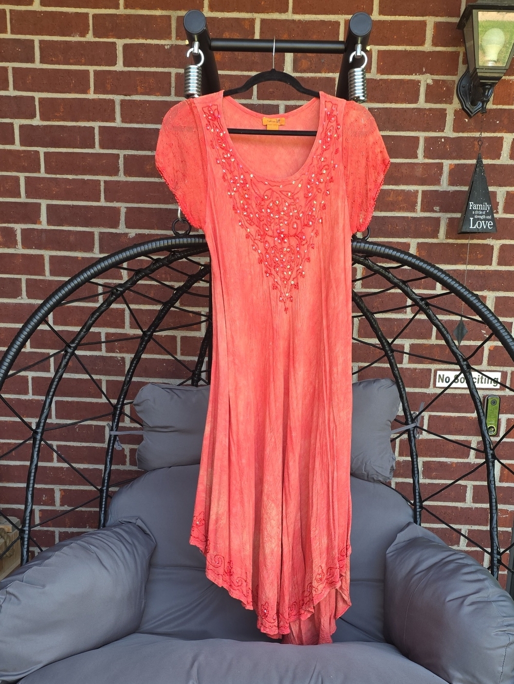 Sakkas Coral Cotton Tunic with Embroidered Neckline.